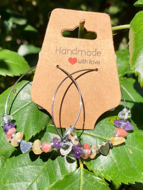Clear quartz,  amethyst, cheery quartz and citrine hoops